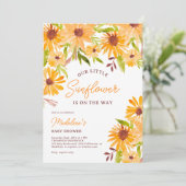 Modern herfst zonnebloem script baby shower kaart (Staand voorkant)