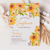 Modern herfst zonnebloem script baby shower kaart