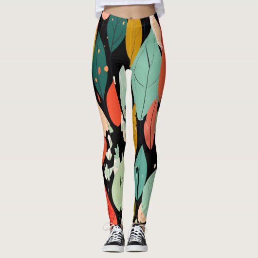Modern Herfstbladeren Patroon Leggings (Voorkant)