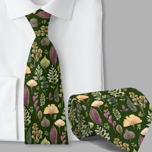 Modern herfstbladerenpatroon bosgroen stropdas