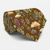 Modern herfstbladerenpatroon botanisch bruin stropdas (Opgerold)