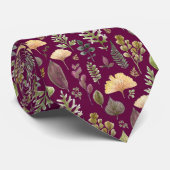 Modern herfstbladerenpatroon botanisch burgundy stropdas (Opgerold)