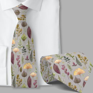 Modern herfstbladerenpatroon botanisch grijs stropdas