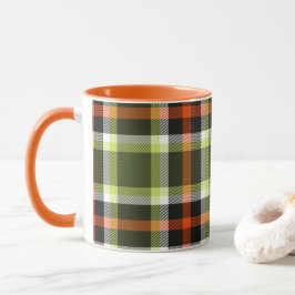 Modern herfstloof geruit oranje khaki patroon mok