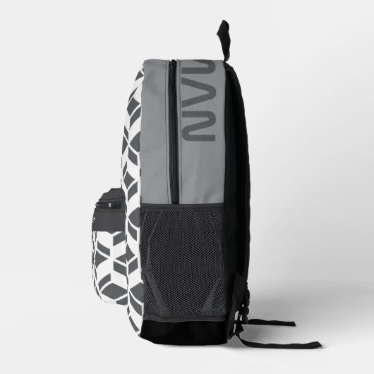 Modern Herhaal Patroon Grijs Wit Bedrukte Rugzak (Rechts)