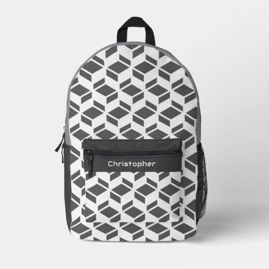 Modern Herhaal Patroon Grijs Wit Bedrukte Rugzak (Voorkant)