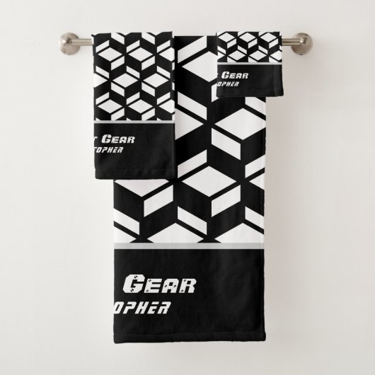 Modern Herhaal Patroon Zwart Wit Handdoek (Insitu)