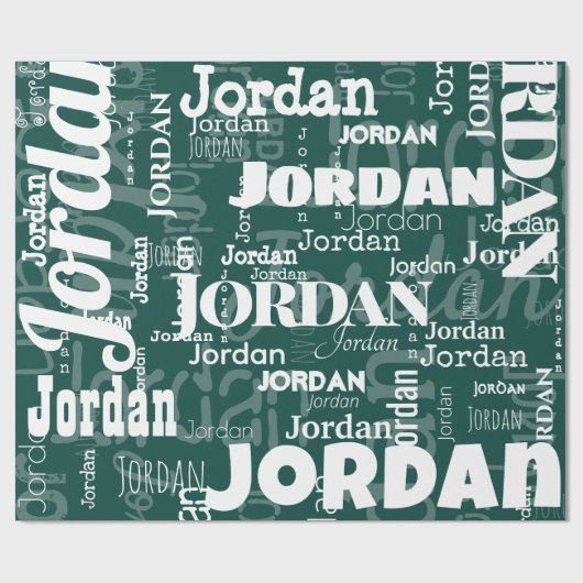 Modern Herhalend Naam Patroon Smaragd Groen Wit Cadeaupapier (Vlak)