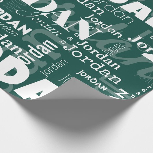 Modern Herhalend Naam Patroon Smaragd Groen Wit Cadeaupapier (Hoek)