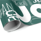 Modern Herhalend Naam Patroon Smaragd Groen Wit Cadeaupapier (Rol Hoek)