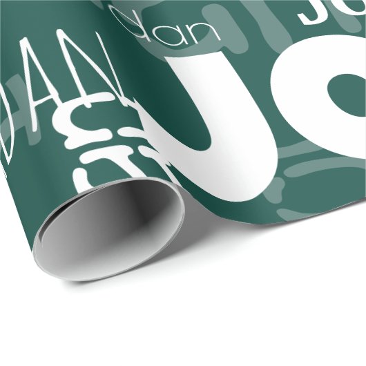 Modern Herhalend Naam Patroon Smaragd Groen Wit Cadeaupapier (Rol Hoek)