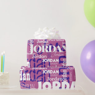 Modern Herhalend Naam Patroon Trendy Roze Paarse Cadeaupapier