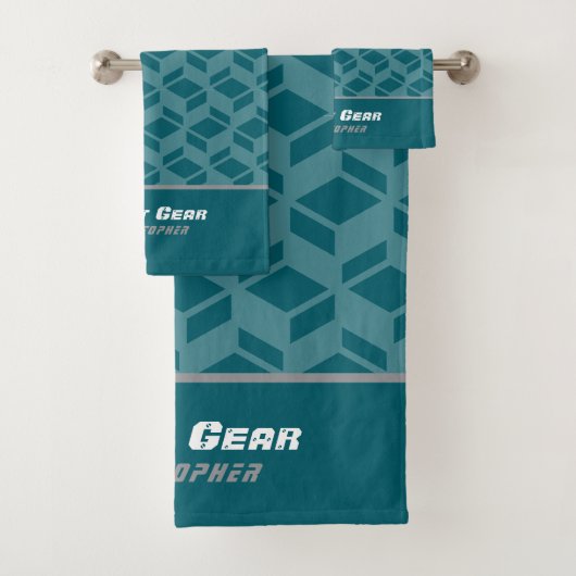 Modern Herhalingspatroon Donker Teal Bad Handdoek (Insitu)