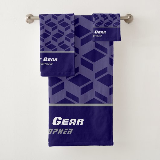 Modern herhalingspatroon donkerblauw bad handdoek (Insitu)