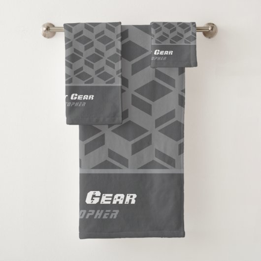 Modern herhalingspatroon grijs bad handdoek (Insitu)