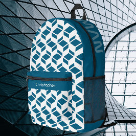 Modern Herhalingspatroon Wit Blauwgroen Bedrukte Rugzak