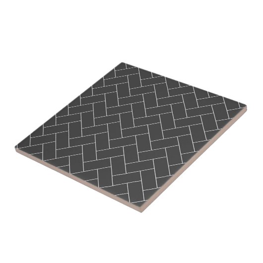 Modern Herringbone Black White Ceramic Tile Tegeltje (Zijkant)