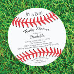 Modern het is een baby-honkbal babyschoeisel kaart<br><div class="desc">Leuke jongens baby shower uitnodiging met een ronde die gesneden cirkel honkbal. Draai onze baby shower-uitnodiging voor een babyboy om een bijpassende achterkant te uitzichten voor een extra speciale touch.</div>
