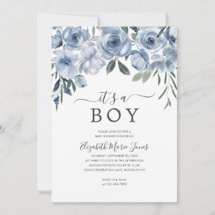 Modern Het is een Boy Dusty Blue Floral Baby showe Kaart