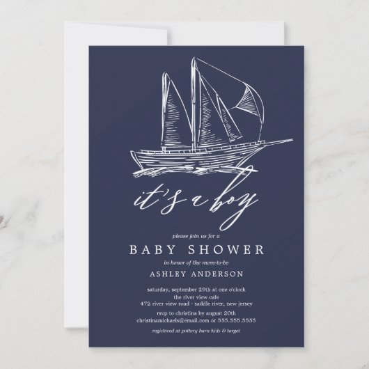 Modern Het is een Boy Sailboat Baby shower Kaart (Voorkant)