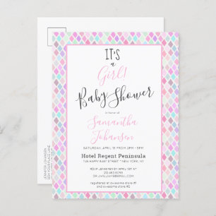 Modern Het is een Girl Geometric Pattern Baby show Uitnodiging Briefkaart