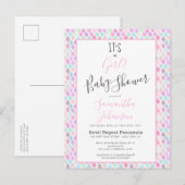 Modern Het is een Girl Geometric Pattern Baby show Uitnodiging Briefkaart (Voorkant / Achterkant)