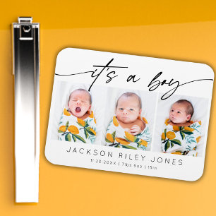 Modern Het is een Jongen Baby Pasgeboren 3 Fotocol Magneet