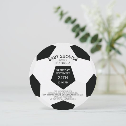 Modern het is een jongen voetbal baby douche uitno kaart (Staand voorkant)