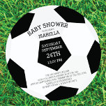 Modern het is een jongen voetbal baby douche uitno kaart<br><div class="desc">Leuke jongens baby shower uitnodiging met een ronde die cut cirkel voetbal. Draai onze baby shower-uitnodiging voor een babyboy om een bijpassende achterkant te uitzichten voor een extra speciale touch.</div>