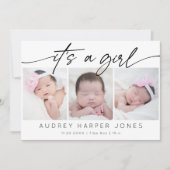Modern Het is een Meisje Baby Pasgeboren 3 Fotocol Aankondiging (Voorkant)