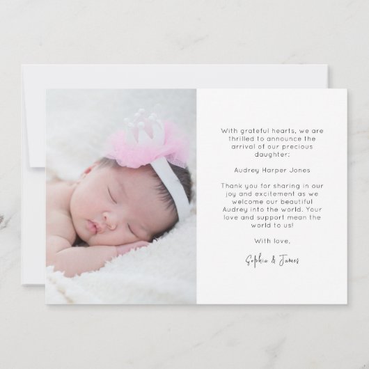 Modern Het is een Meisje Baby Pasgeboren 3 Fotocol Aankondiging (Achterkant)