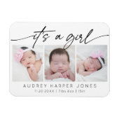 Modern Het is een Meisje Baby Pasgeboren 3 Fotocol Magneet (Horizontaal)