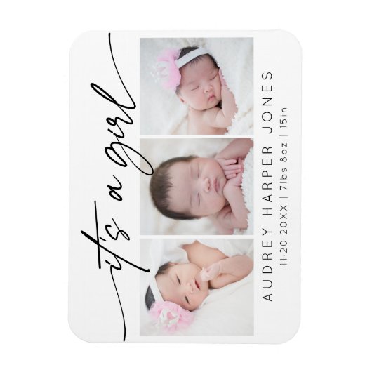 Modern Het is een Meisje Baby Pasgeboren 3 Fotocol Magneet (Verticaal)