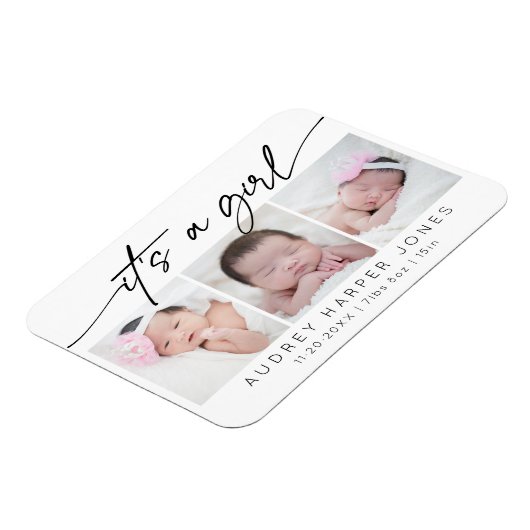 Modern Het is een Meisje Baby Pasgeboren 3 Fotocol Magneet (Linkerzijde)