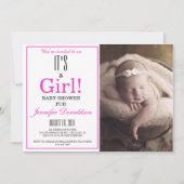Modern Het is een meisje. Roze foto-Baby shower Kaart (Voorkant)