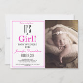 Modern Het is een meisje. Roze foto-Baby Sprinkle Kaart (Voorkant)
