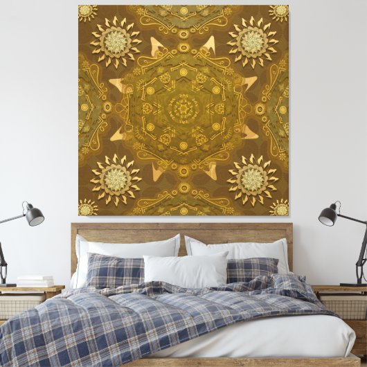 Modern hexa golden ursidae mandala art canvas afdruk (Insitu (Slaapkamer))
