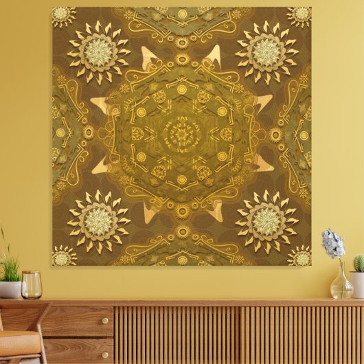 Modern hexa golden ursidae mandala art canvas afdruk (Insitu (Woonkamer))