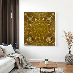 Modern hexa golden ursidae mandala art canvas afdruk
