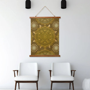 Modern hexa golden ursidae mandala art hangend wandkleed