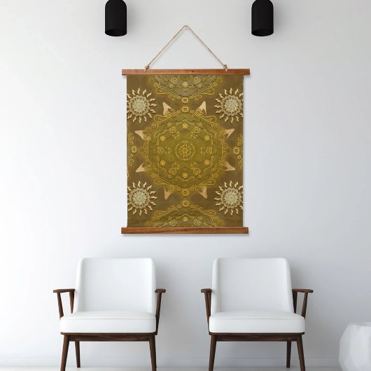 Modern hexa golden ursidae mandala art hangend wandkleed