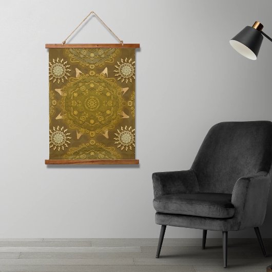 Modern hexa golden ursidae mandala art hangend wandkleed