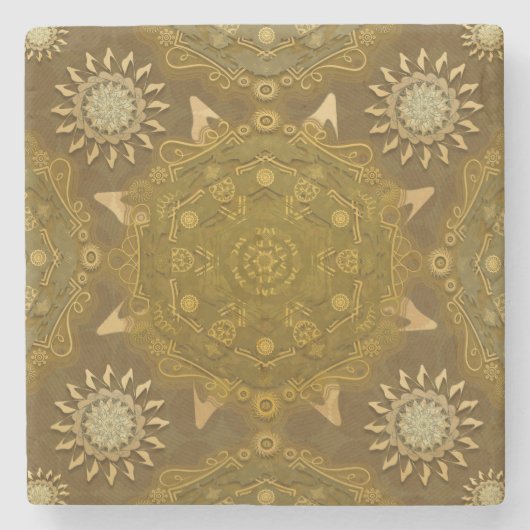 Modern hexa golden ursidae mandala art stenen onderzetter (Voorkant)