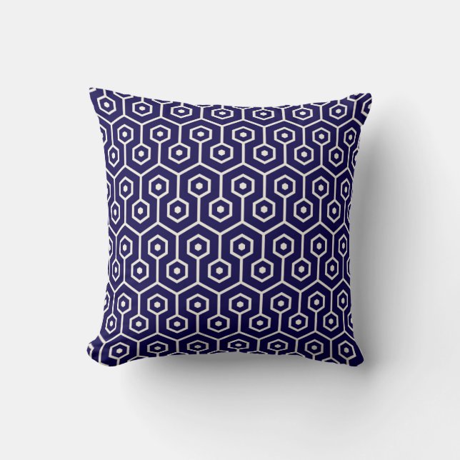 Modern Hexagon Honeycomb Pattern Cobalt Blue Kussen (Voorkant)