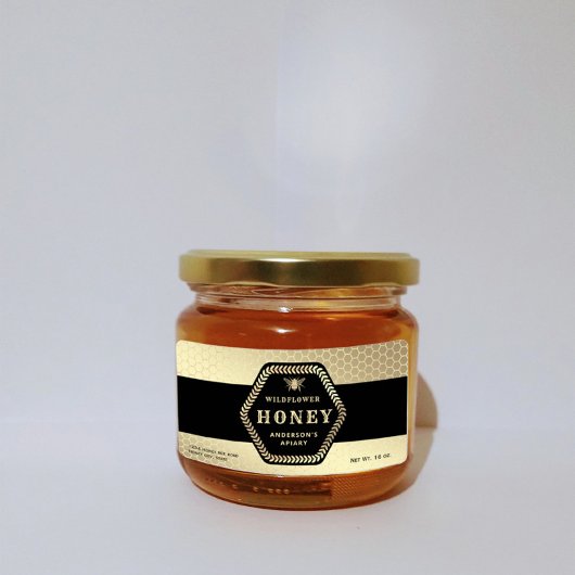 Modern Hexagon tak gouden bijenhoningpot Etiket