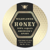 Modern Hexagon tak gouden bijenhoningpot Ronde Sticker (Voorkant)