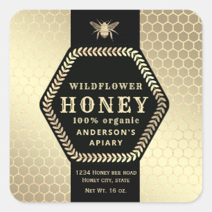 Modern Hexagon tak gouden bijenhoningpot Vierkante Sticker