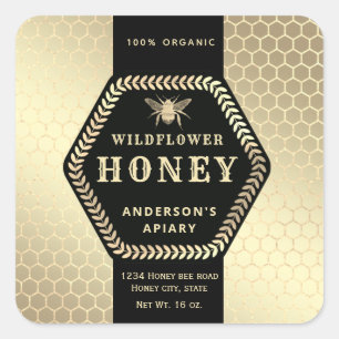 Modern Hexagon tak gouden bijenhoningpot Vierkante Sticker
