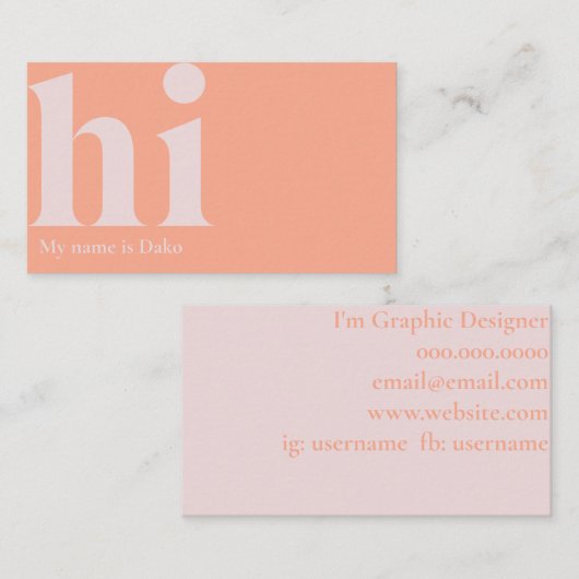 Modern "hi"-visitekaartje in perziken en ivoor visitekaartje (Voorkant / Achterkant)