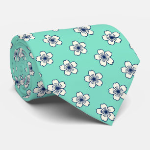 Modern Hibiscus Hawaiian Floral Mint Green Stropdas